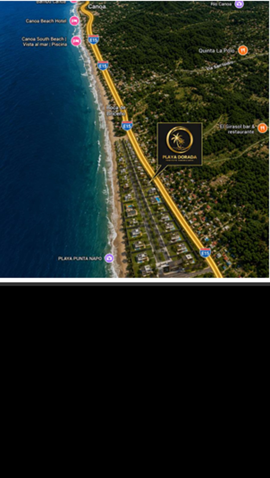 Ubicación de Playa Dorada en la costa de Manabí
